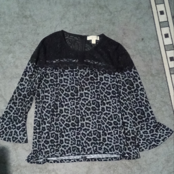 Michael Kors Animal Print Ruffled Blouse in Black and Gray - Picture 1 of 3